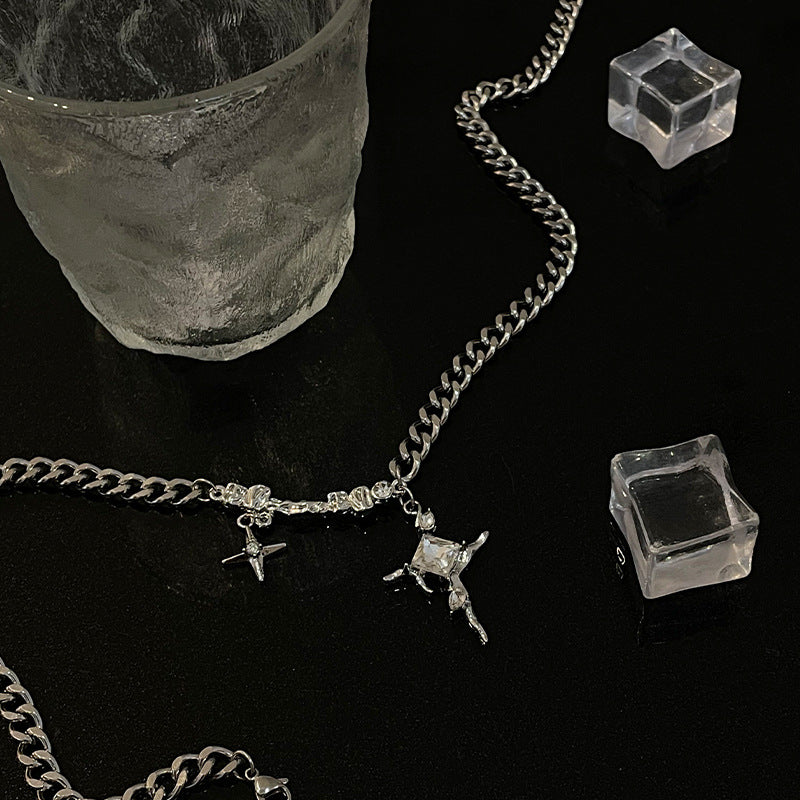 Wholesale Square Diamond Star Cross Necklace Clavicle Chain